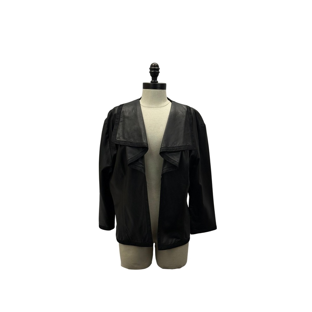 Grayse Leather Jacket Womens XL Black‎ Excellent Draped Open Front Shawl Collar
